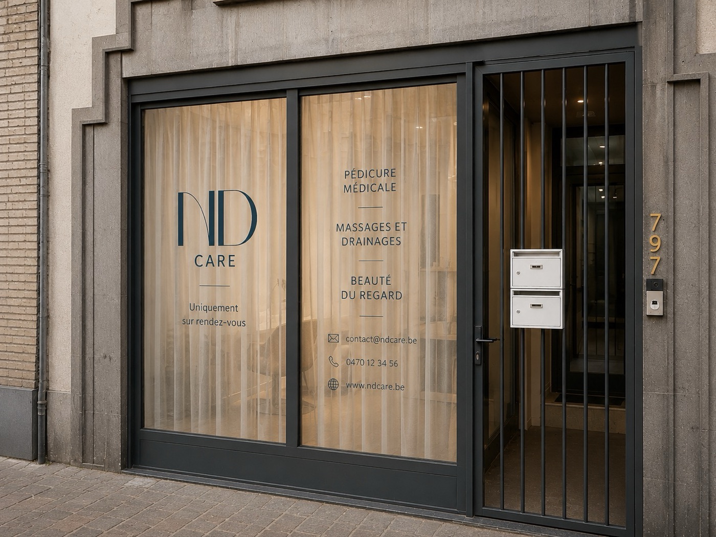 Devanture du cabinet ND Care, chaussée d&rsquo;Alsemberg 797 à Uccle